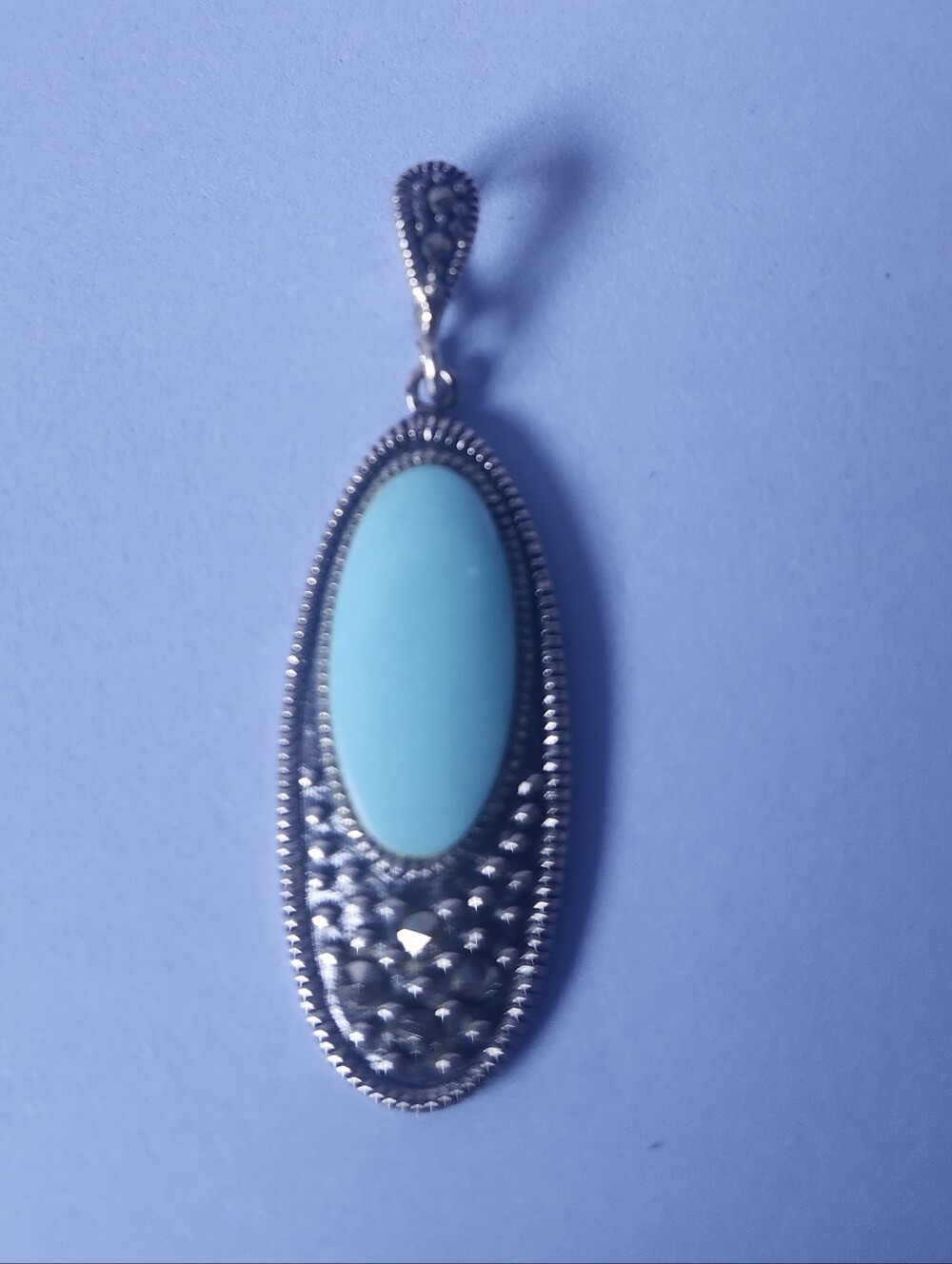 Antique Vintage 925 Sterling Silver Pendant with Turquoise & Marcasite Stones